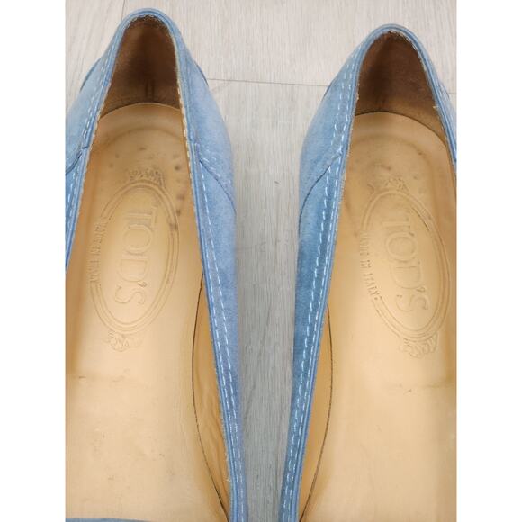 Tod’s Women’s Suede Loafers Size 8 – Light Blue Tassel Moccasins - Picture 10 of 12